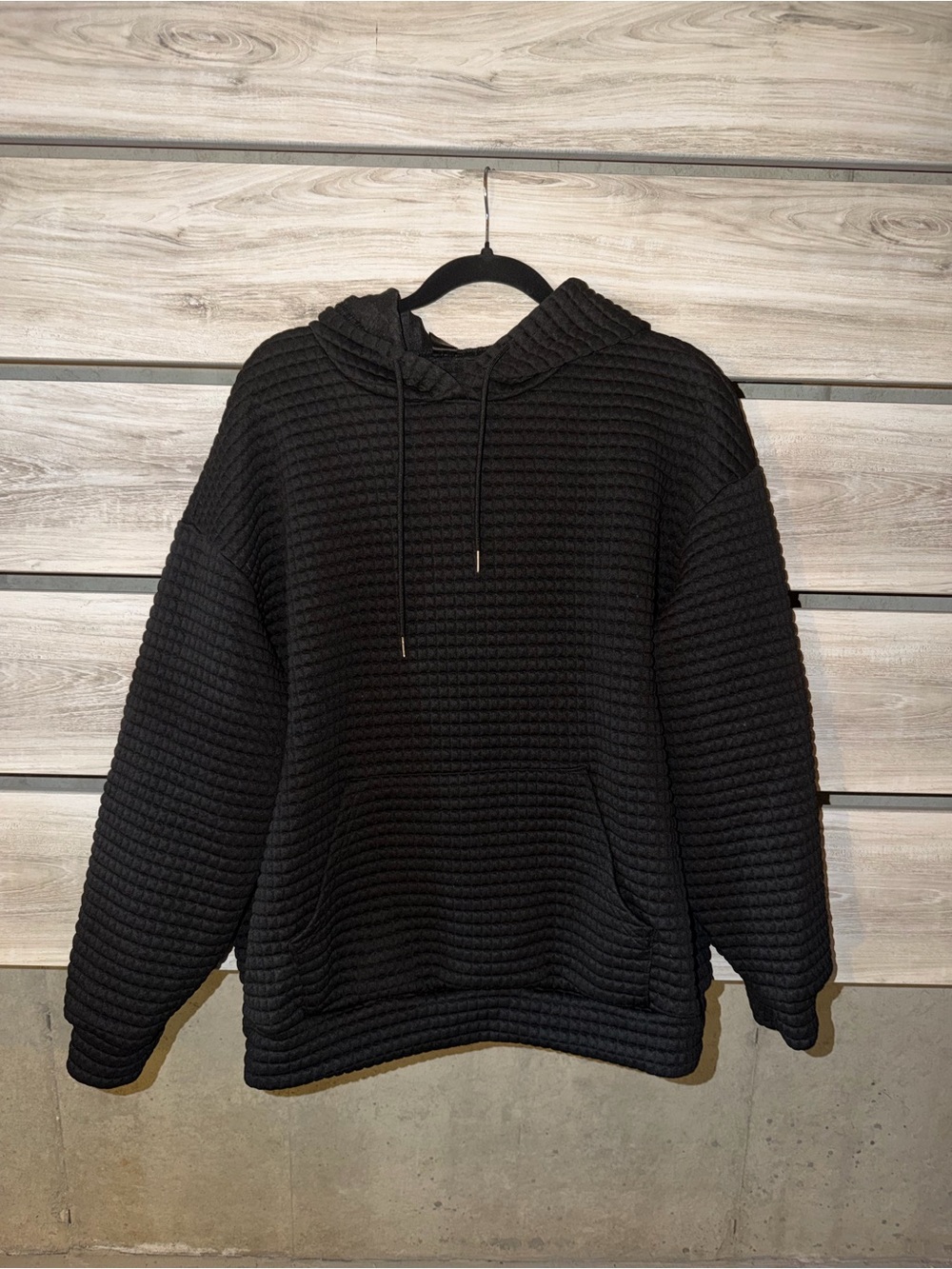 SHEIN Black Textured Waffle Hoodie
